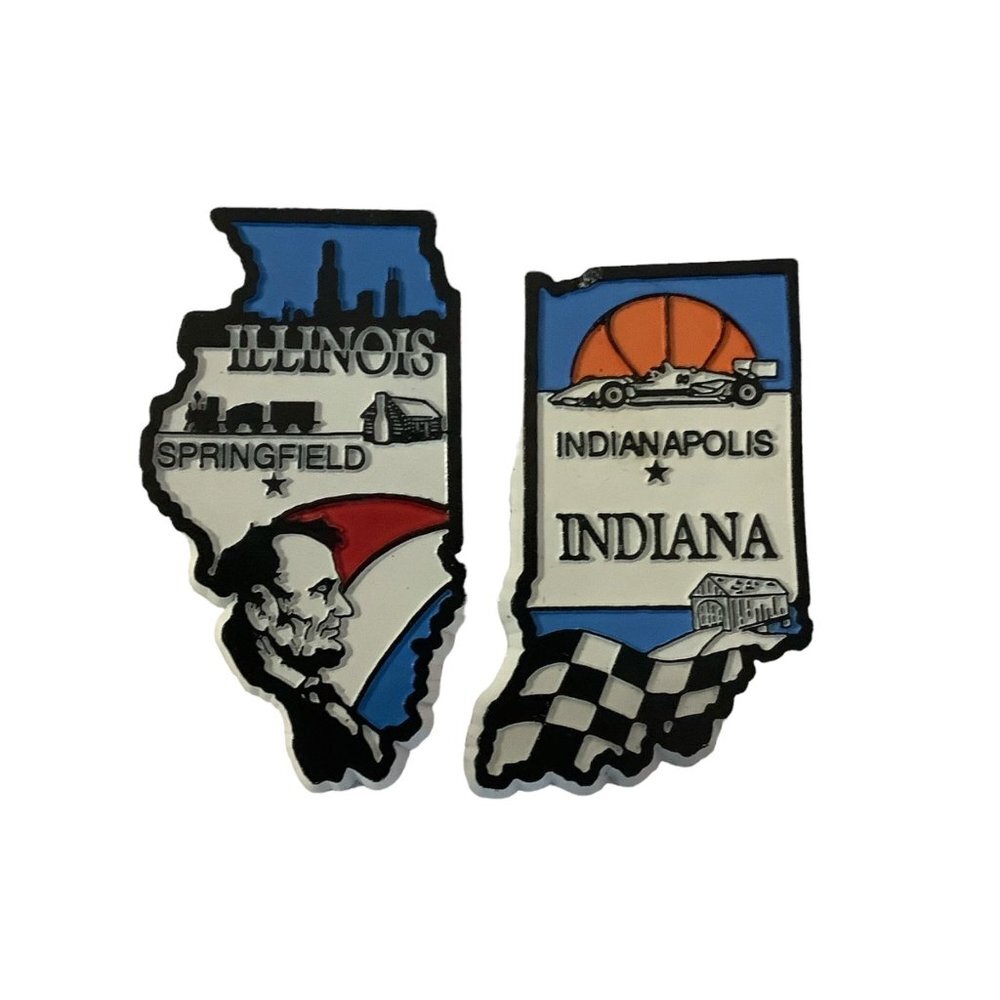 Vtg Indiana Illinois Indianapolis Springfield Lincoln Nascar Souvenir Magnets‎